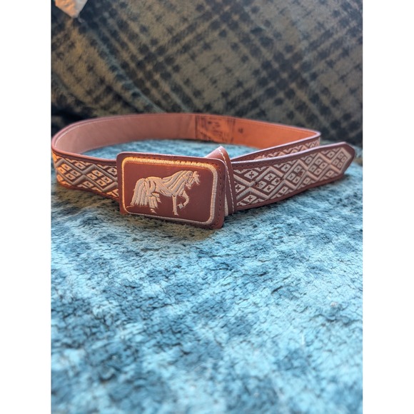 Other - Authentic Mexican Leather Western Belt Size 40 Embroidered Horse Charro Vaquero
